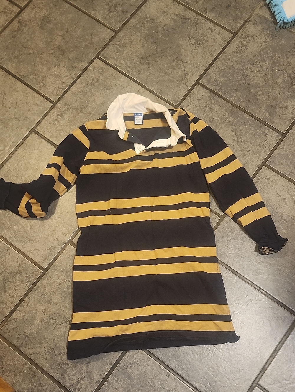 Old Navy Navy and Yellow Striped Rugby Tunic with White Collar